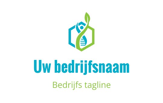 Modern hexagonaal logo ontwerp met een groene blad en blauwe figuur