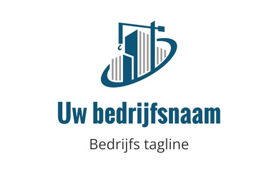 Modern logo ontwerp met een gestileerd gebouw en schaal in blauw