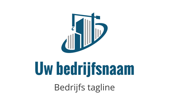 Modern logo ontwerp met een gestileerd gebouw en schaal in blauw