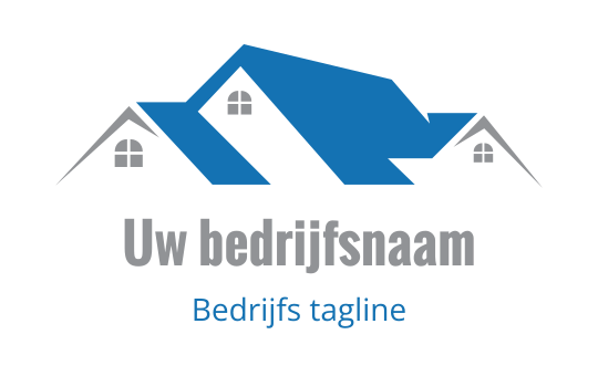 Modern blauw en grijs logo ontwerp met gestileerde daken en ramen