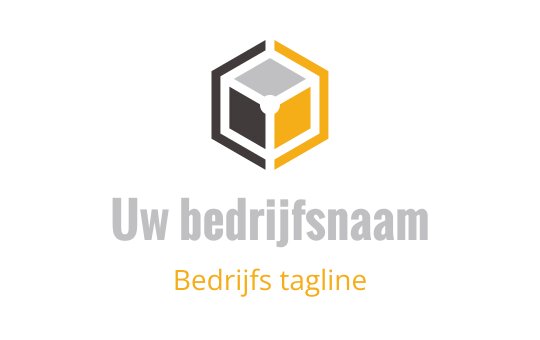 Modern hexagonaal logo ontwerp met een gestileerde kubus in grijs en geel
