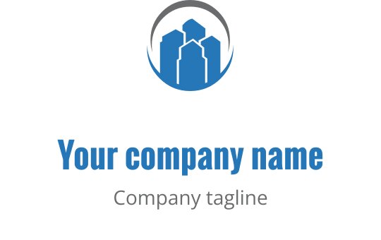 Modern blauw skyline logo ontwerp met cirkelvormige omtrek