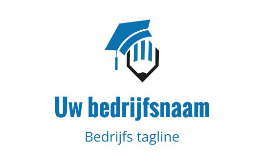 Modern logo ontwerp met een afstudeerhoed en potlood elementen in blauw en zwart