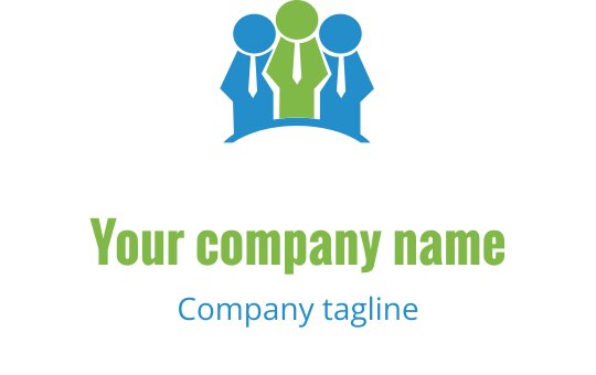 Professioneel logo ontwerp met drie gestileerde figuren in blauw en groen