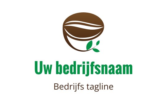 Modern logo ontwerp van koffiebonen met groene bladeren en aardetinten
