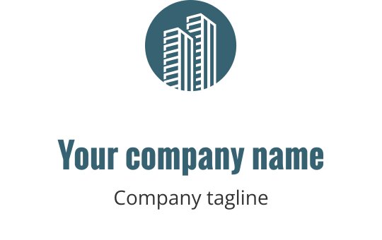 Modern teal logo ontwerp met een gestileerde huis silhouet