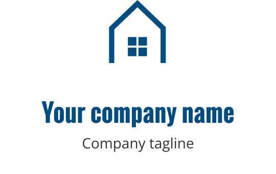 Teal logo met een gestileerde gebouwsilhouet en geometrische vormen