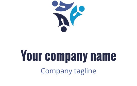 Modern logo ontwerp met abstracte figuren in blauw en donkerblauw