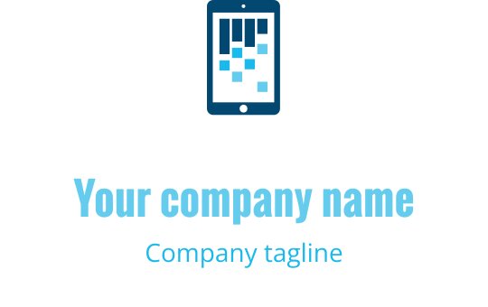 Modern blauw smartphone logo ontwerp met gepixeleerde elementen