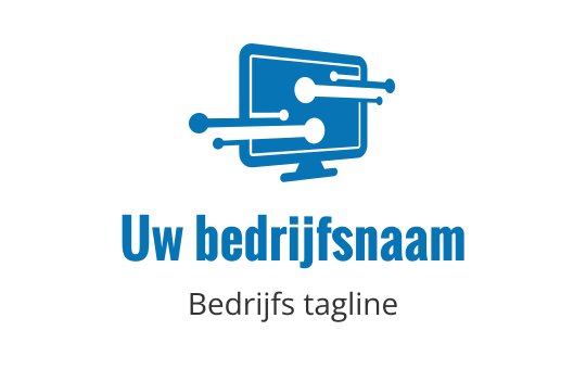 Modern blauw logo ontwerp met een computer en dynamische lijnen