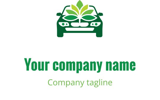 Modern logo ontwerp met een auto en een groen bladmotief