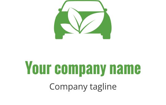 Milieuvriendelijk logo ontwerp met een auto en groene bladeren