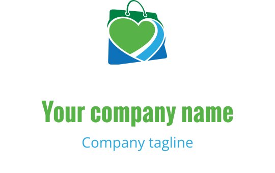 Creatief hart logo ontwerp met groene en teal winkel elementen