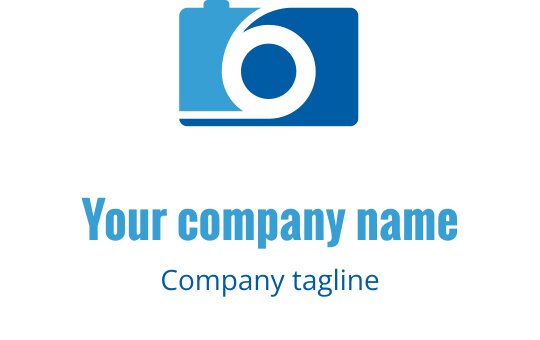 Modern teal en blauwe logo ontwerp met een gestileerde cameravorm