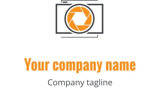 Modern logo ontwerp met een grijze cameralen en oranje accenten