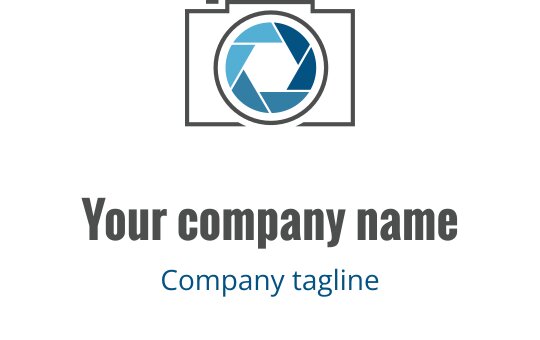 Modern logo ontwerp met een gestileerde cameralen in grijs en teal