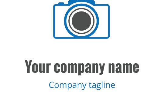 Teal en grijs logo met een gestileerde cameralenzen