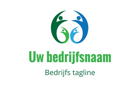 Modern logo ontwerp met onderling verbonden figuren in groen en blauw