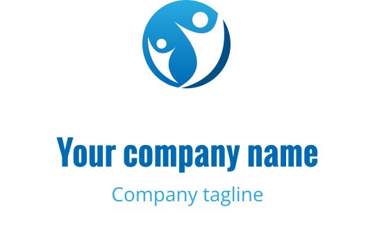 Modern blauw logo ontwerp met twee abstracte figuren in een cirkelvorm