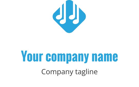 Creatief blauw logo ontwerp met gestileerde geluidsgolven en muzikale noten