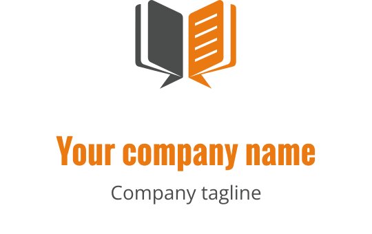 Modern logo ontwerp met een open boek in grijs en oranje