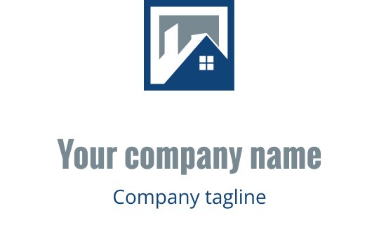 Teal logo met een gestileerde daksilhouet