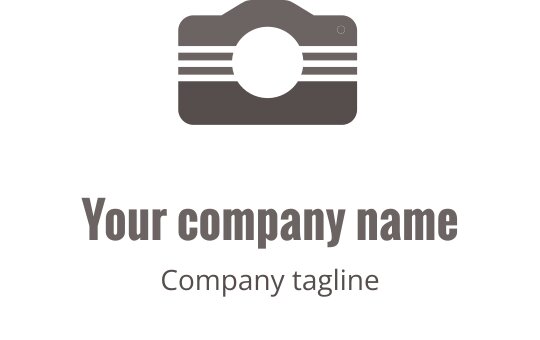 Strak grijs logo ontwerp met een gestileerde cameraomtrek