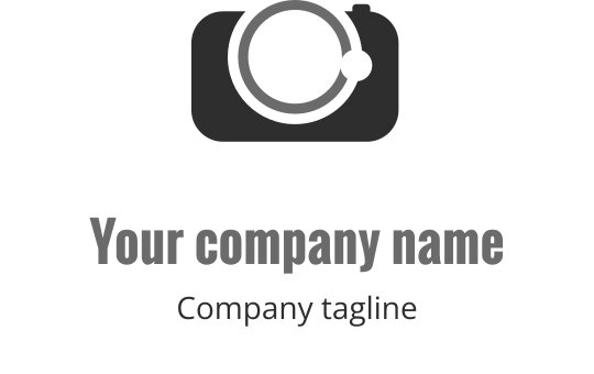 Strak grijs logo ontwerp met een gestileerde cameraomtrek