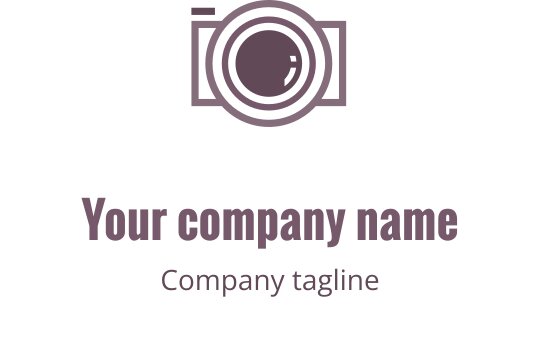Creatief paars en bruin logo ontwerp met een gestileerde camera