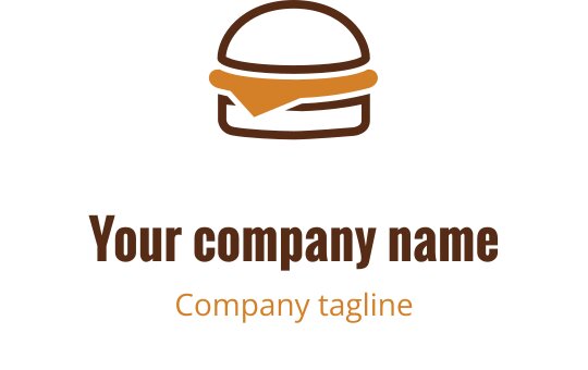 Eenvoudig burger logo ontwerp met een bruine bol en oranje accent