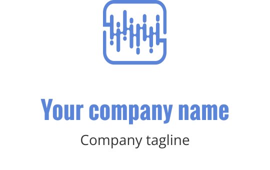 Modern logo ontwerp met een gestileerde geluidsgolf in het blauw