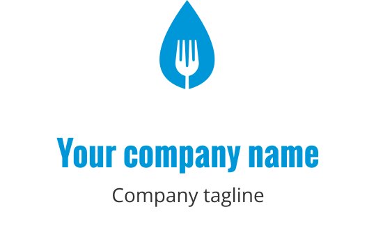 Modern blauw logo ontwerp met gestileerde vorken in een dynamische opstelling