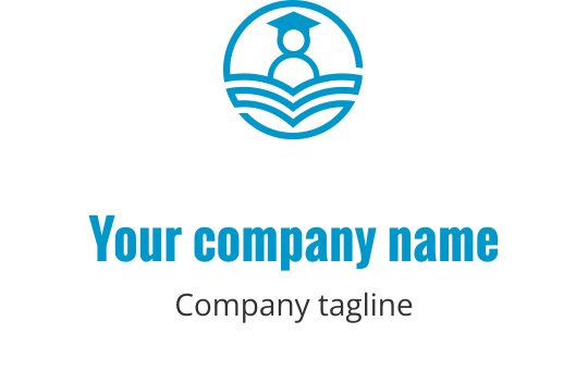 Modern logo ontwerp met een afstudeersilhouet boven een open boek