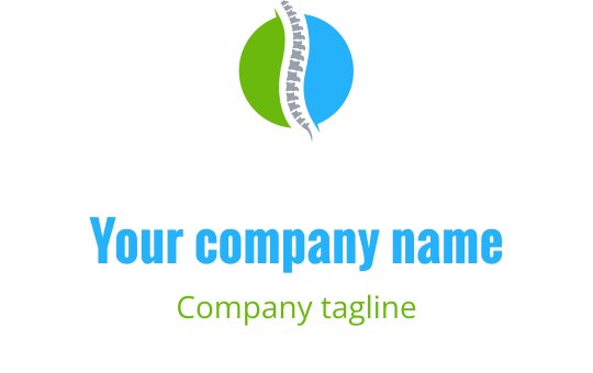 Modern logo ontwerp met een groene en blauwe cirkelvorm en een wervelkolom element