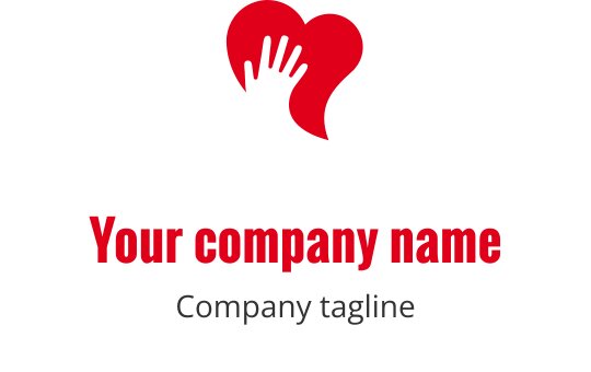 Hart logo ontwerp met een hand in rood en zwart
