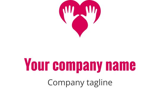 Hart logo ontwerp met handen in roze en zwarte kleuren