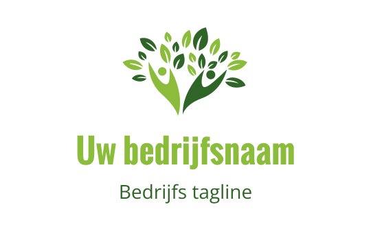 Modern logo ontwerp met een groene boom, menselijke figuren en bladeren