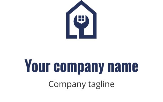 Dapper marineblauw logo ontwerp met een gestileerd huis en gereedschap