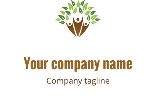 Modern logo ontwerp met een boom, menselijke figuren en groene bladeren