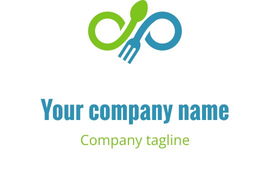 Modern logo ontwerp met een vork en lepel in groen en blauw