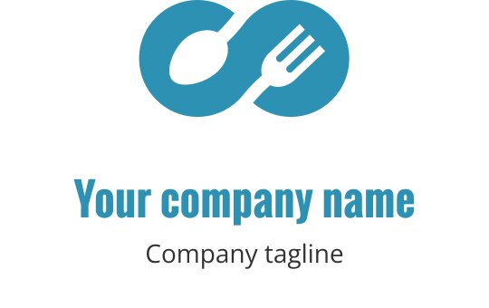 Modern blauw logo ontwerp met een verstrengelde vork en lepel