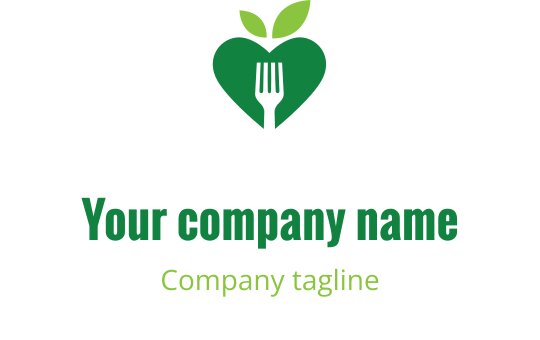 Vers groen logo ontwerp met een gestileerd blad en vork