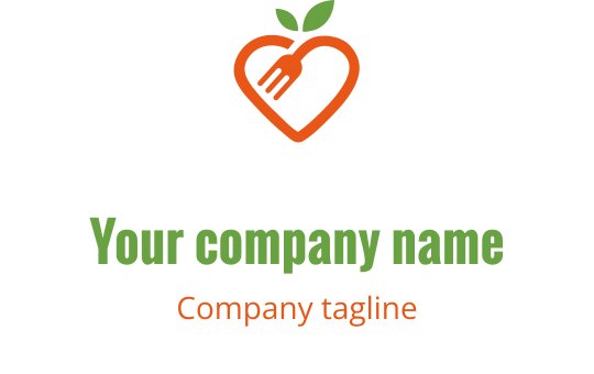 Hartvormig logo ontwerp met een vork en groene bladeren