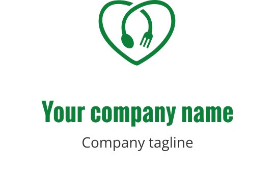 Hartvormig logo ontwerp met een vork en lepel in het groen