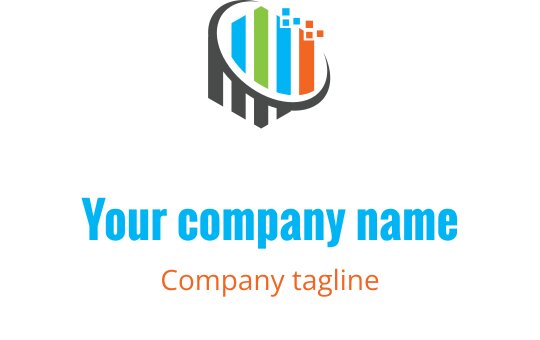 Modern logo ontwerp met kleurrijke verticale balken en een cirkelvormige omtrek