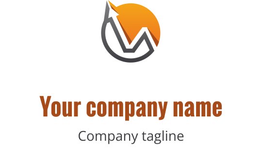 Modern logo ontwerp met een stijgende grafiek en oranje zon element
