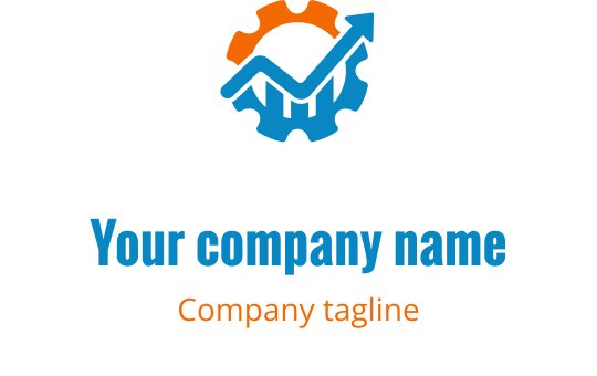 Modern logo ontwerp met in elkaar grijpende oranje en blauwe tandwielen