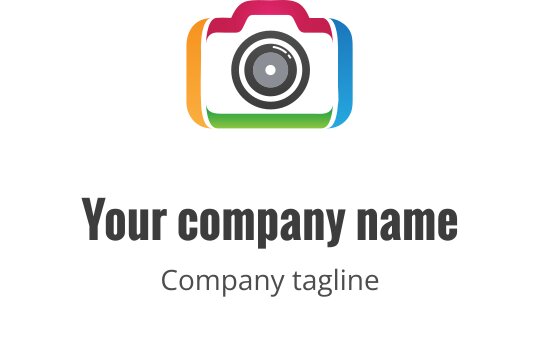 Minimalistisch camera logo ontwerp met groene en oranje accenten