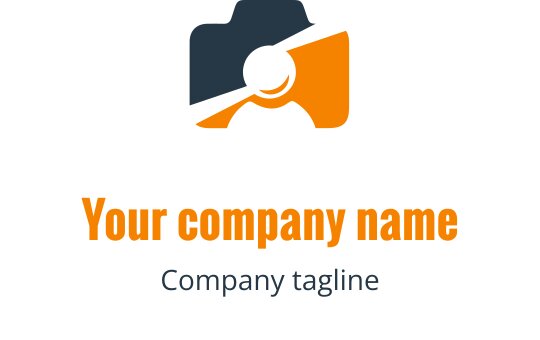 Minimalistisch navy en oranje logo met een gestileerde camera