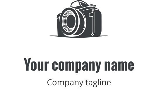 Realistisch grijs camera logo ontwerp met gedetailleerde lens en behuizing kenmerken